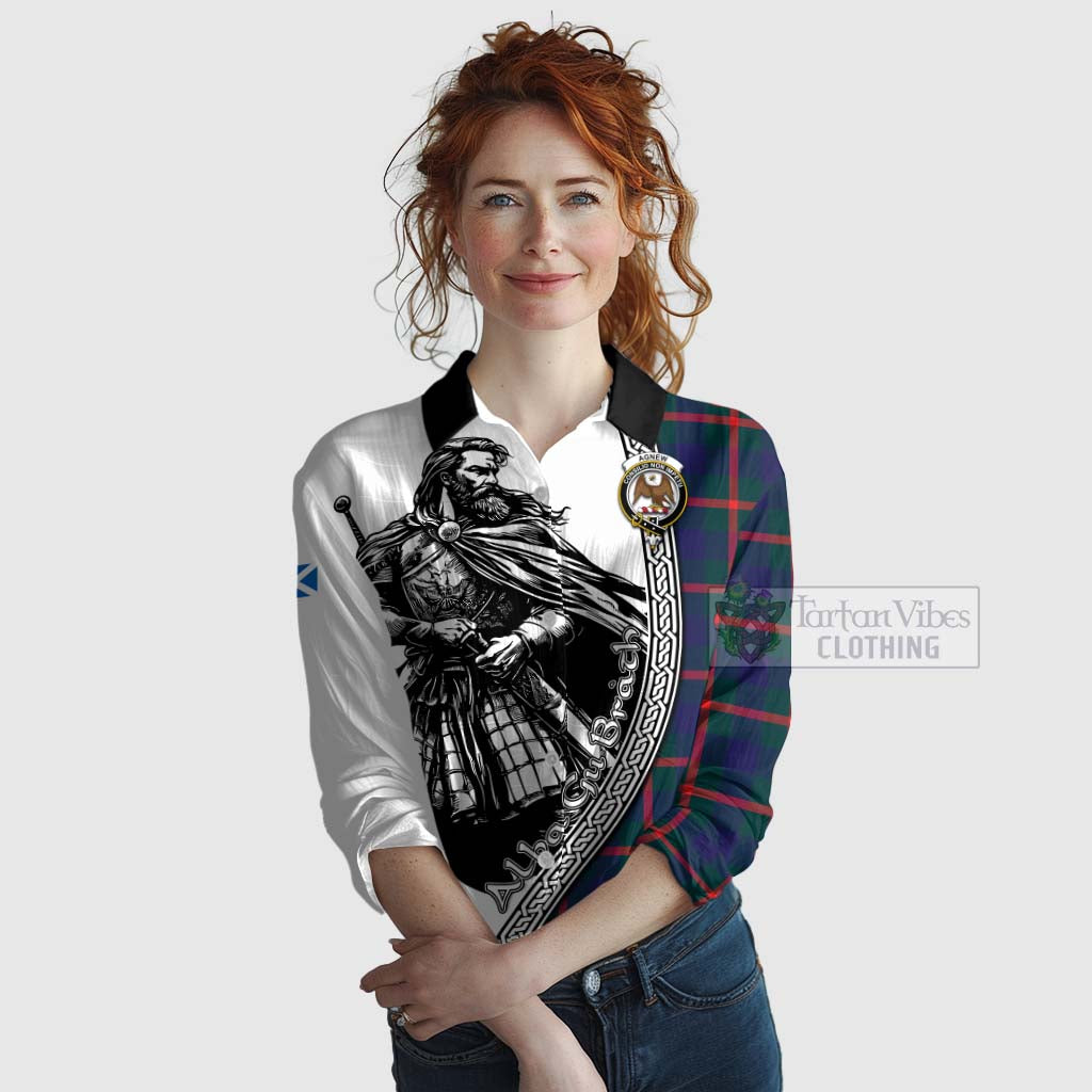 Tartan Vibes Clothing Agnew Tartan Clan Crest Women's Casual Shirt with Highlander Warrior Celtic Style