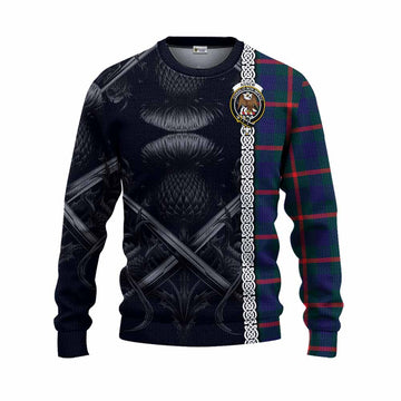 Agnew Tartan Knitted Sweater with Family Crest Cross Sword Thistle Celtic Vibes