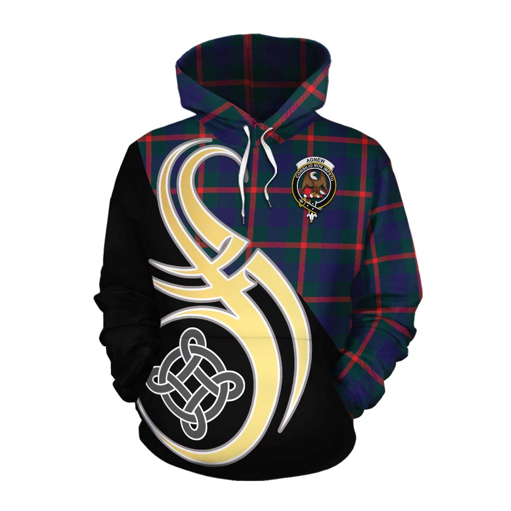 Tartan Vibes Clothing Agnew Tartan Cotton Hoodie with Family Crest and Celtic Symbol Style