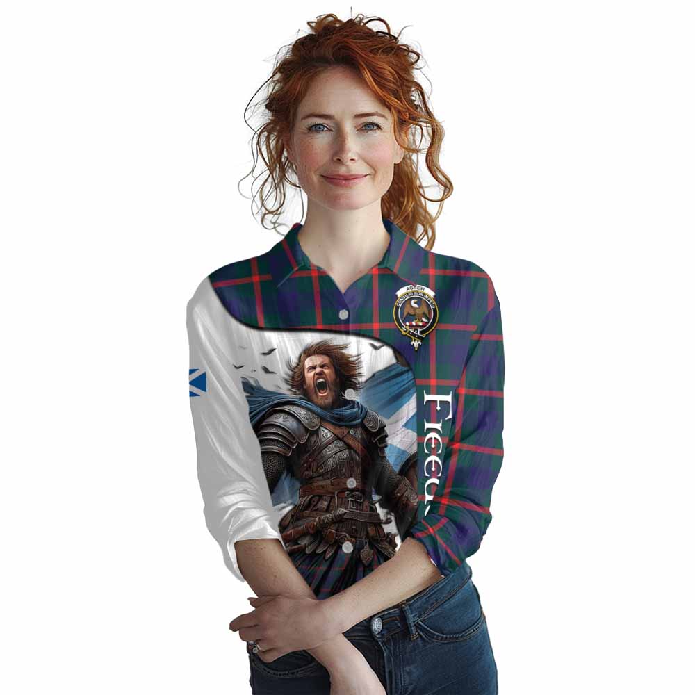 Tartan Vibes Clothing Agnew Crest Tartan Women's Casual Shirt Inspired by the Freedom of Scottish Warrior