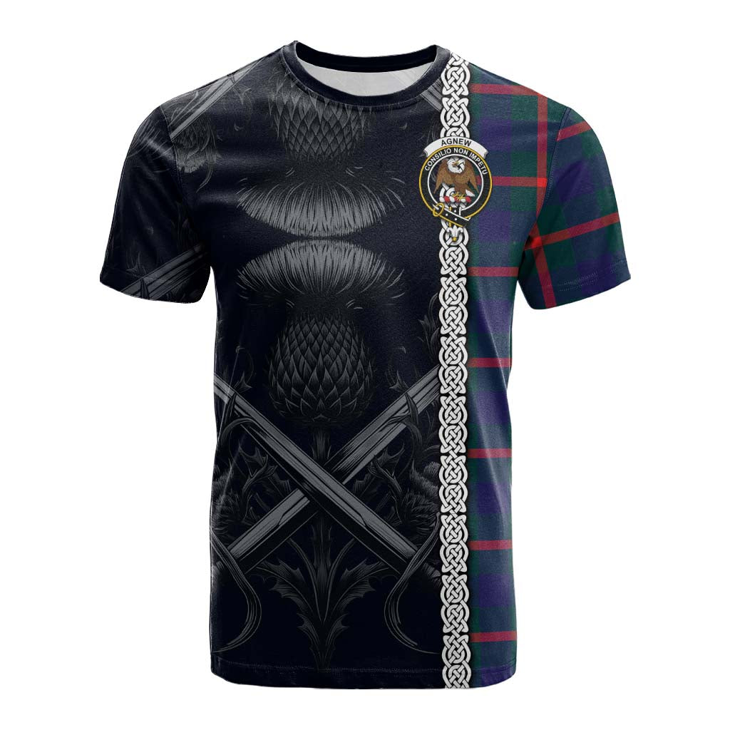 Tartan Vibes Clothing Agnew Tartan Cotton T-shirt with Family Crest Cross Sword Thistle Celtic Vibes