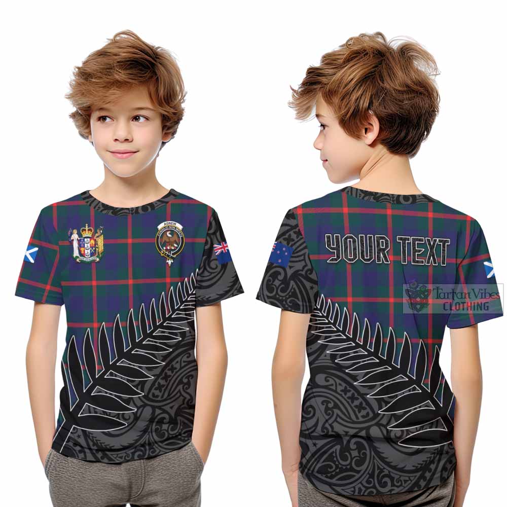 Tartan Vibes Clothing Agnew Crest Tartan Kid T-Shirt with New Zealand Silver Fern Half Style