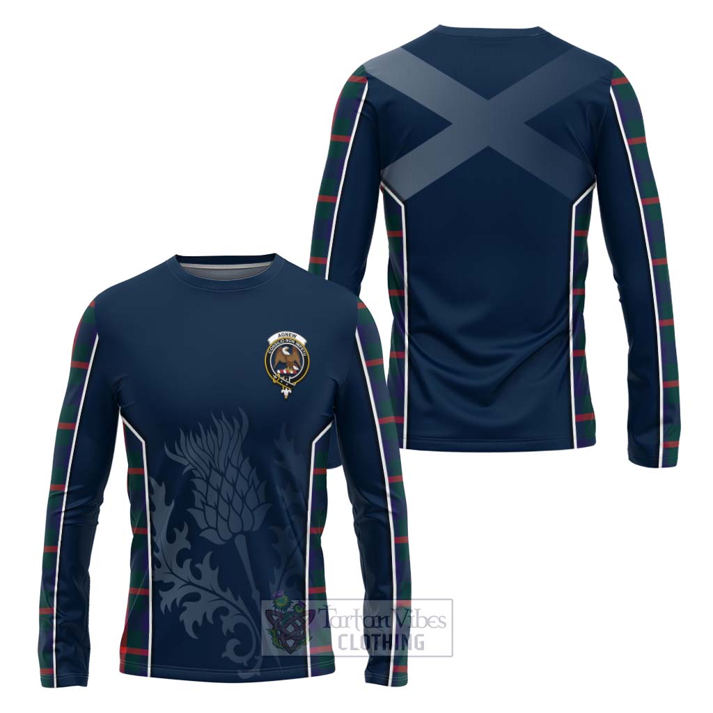 Tartan Vibes Clothing Agnew Tartan Long Sleeve T-Shirt with Family Crest and Scottish Thistle Vibes Sport Style