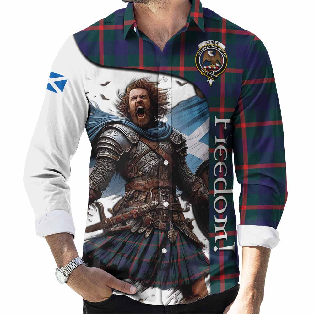 Tartan Vibes Clothing Agnew Crest Tartan Long Sleeve Button Shirt Inspired by the Freedom of Scottish Warrior