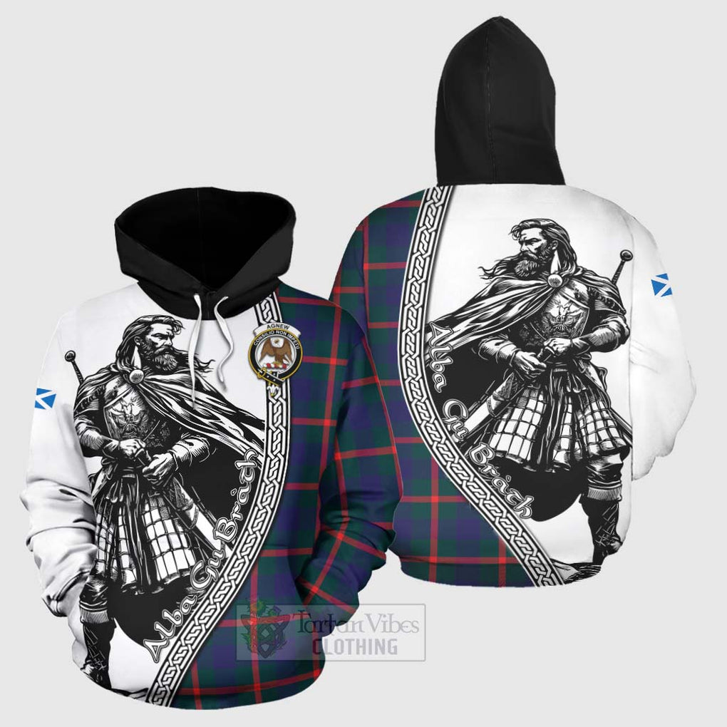 Tartan Vibes Clothing Agnew Tartan Clan Crest Hoodie with Highlander Warrior Celtic Style