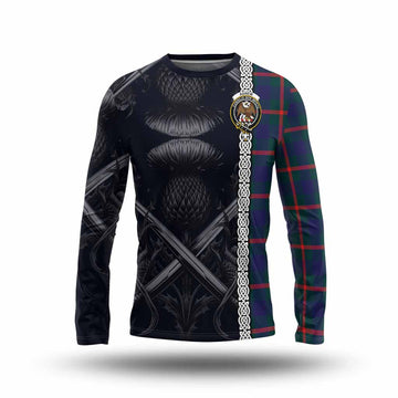 Agnew Tartan Long Sleeve T-Shirt with Family Crest Cross Sword Thistle Celtic Vibes