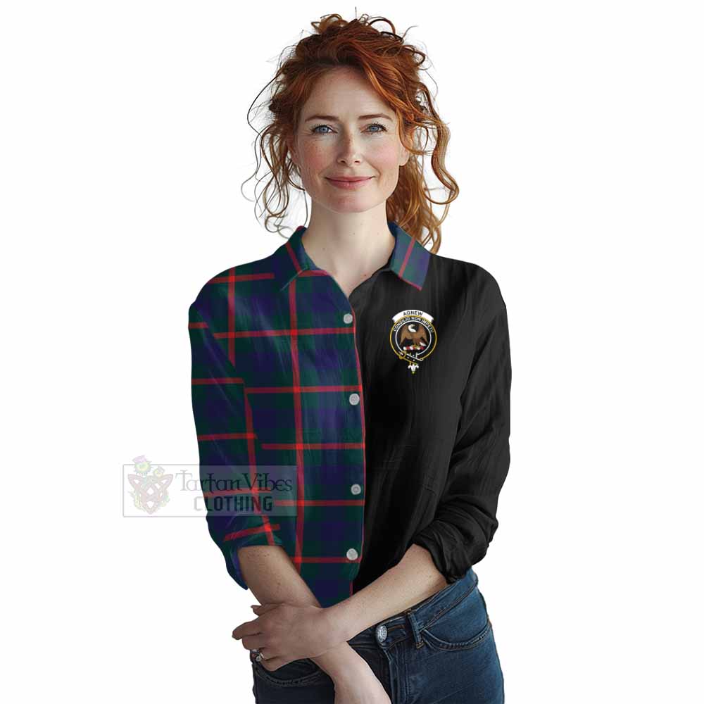 Tartan Vibes Clothing Agnew Tartan Women's Casual Shirt with Family Crest and Half Of Me Style