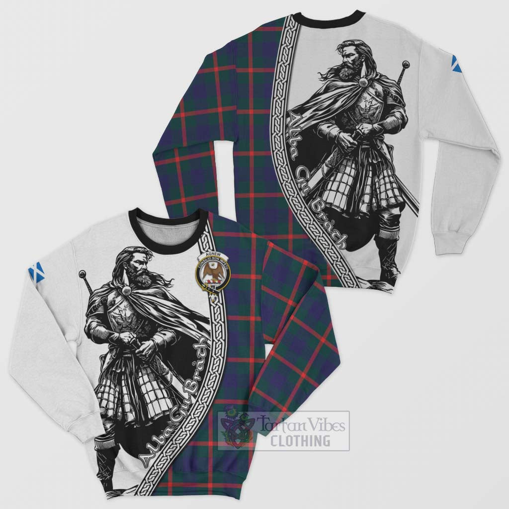 Tartan Vibes Clothing Agnew Tartan Clan Crest Sweatshirt with Highlander Warrior Celtic Style