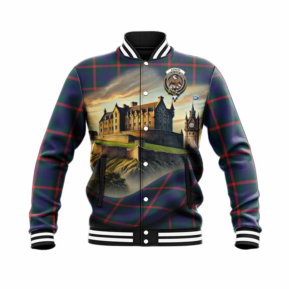 Agnew Tartan Family Crest Baseball Jacket with Scottish Ancient Castle Style Unisex - Tartan Vibes Clothing