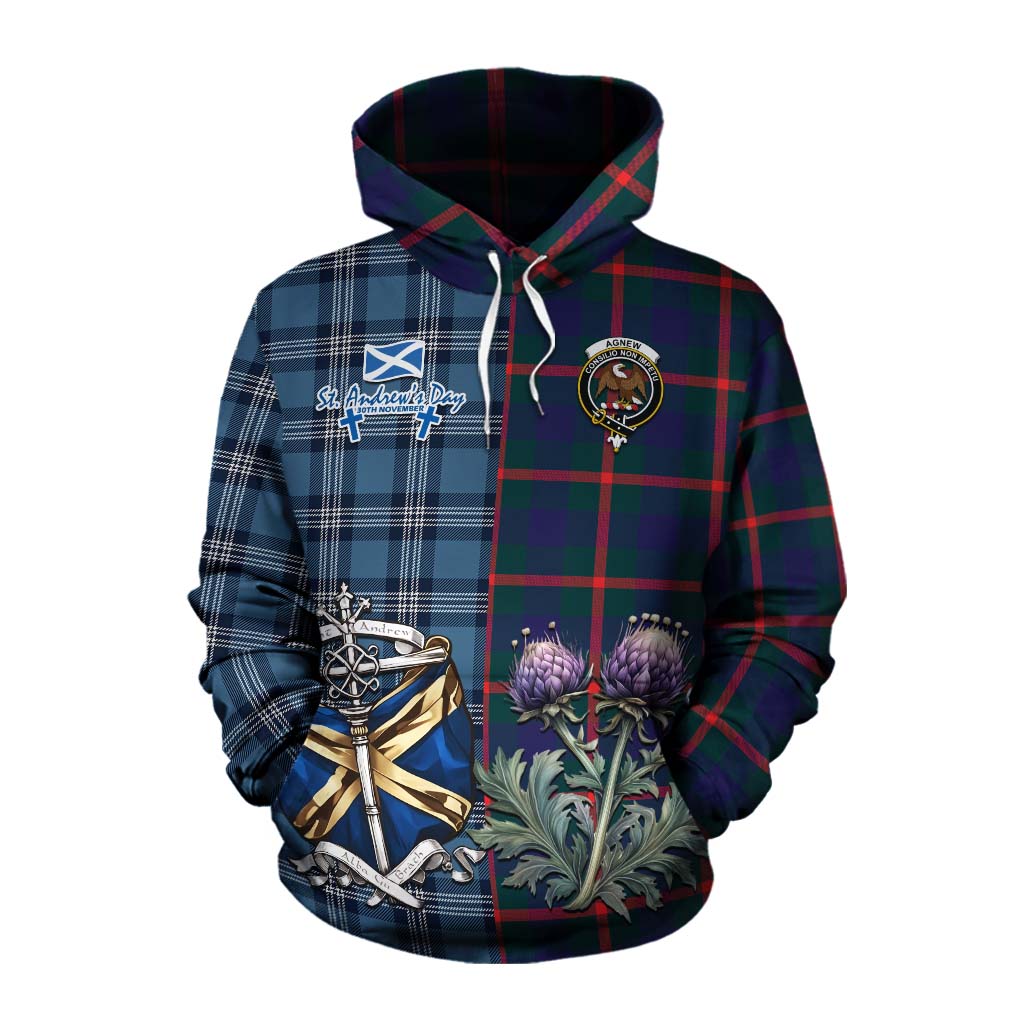 Tartan Vibes Clothing Agnew Tartan Cotton Hoodie Happy St. Andrew's Day Half Tartan Style