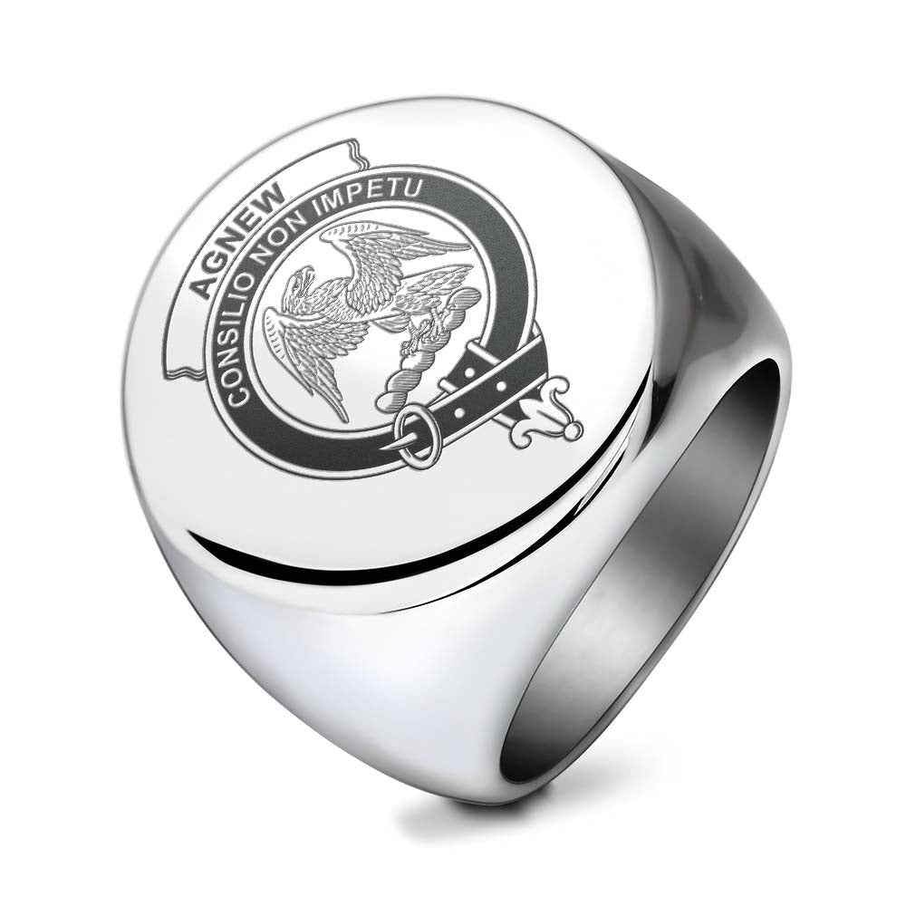 Tartan Vibes Clothing Agnew Clan Crest Engraved Ring