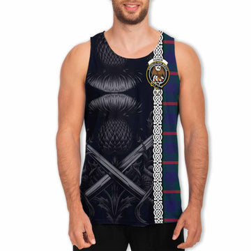 Agnew Tartan Men's Tank Top with Family Crest Cross Sword Thistle Celtic Vibes