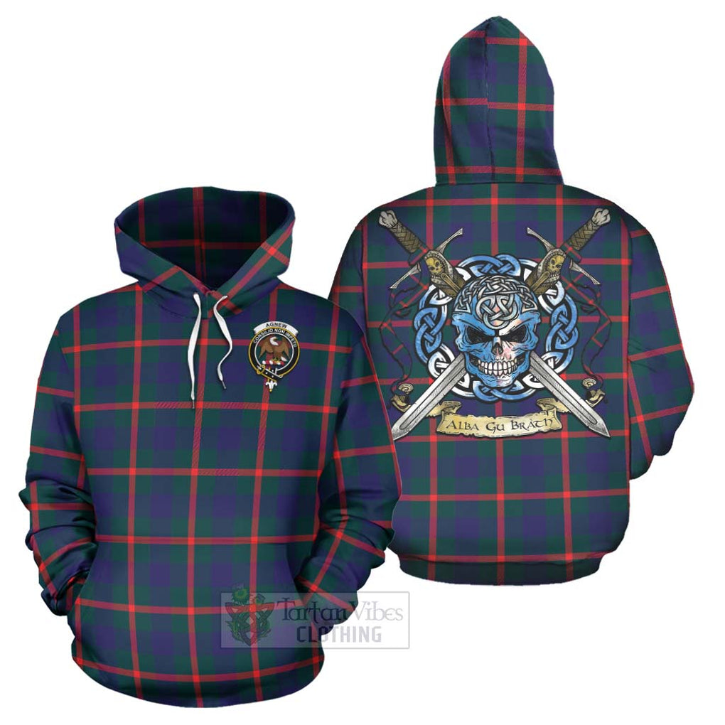 Tartan Vibes Clothing Agnew Tartan Hoodie with Family Crest Celtic Skull Style