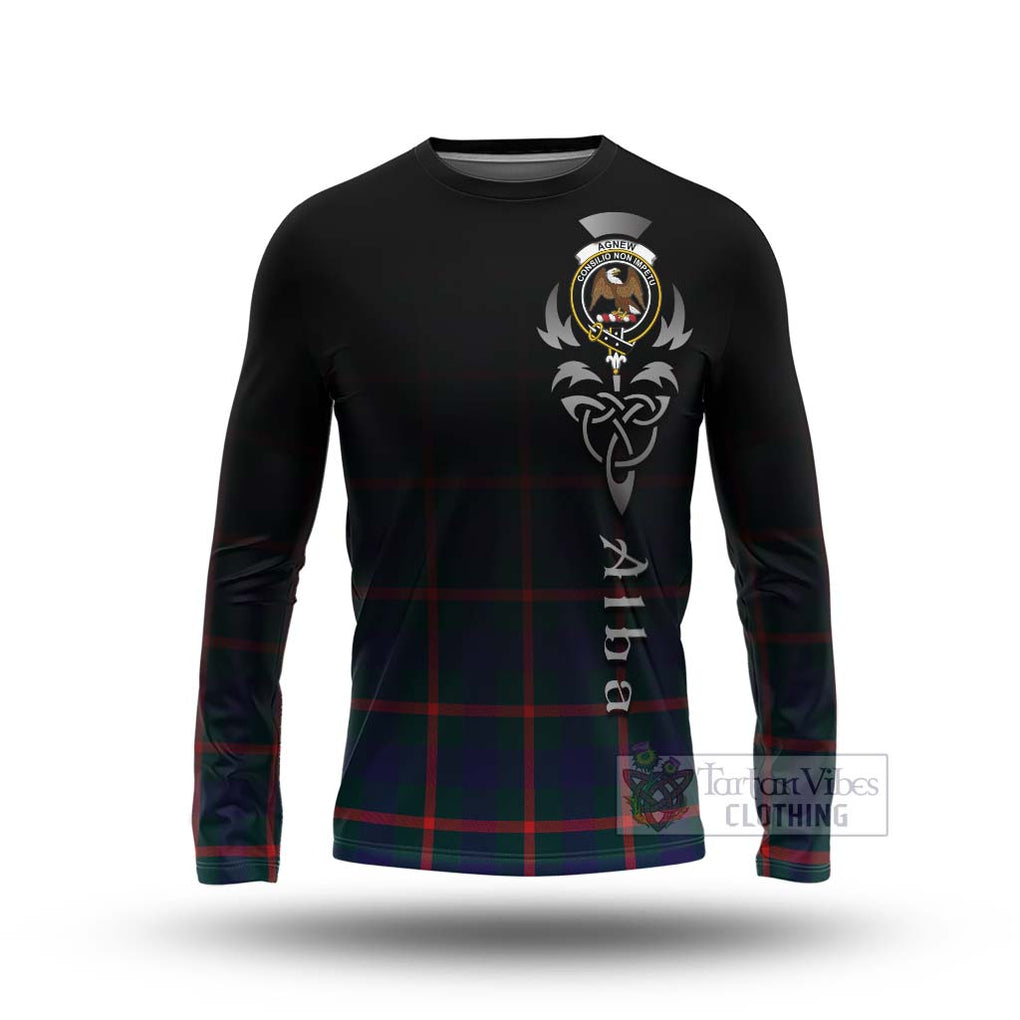 Tartan Vibes Clothing Agnew Tartan Long Sleeve T-Shirt Featuring Alba Gu Brath Family Crest Celtic Inspired