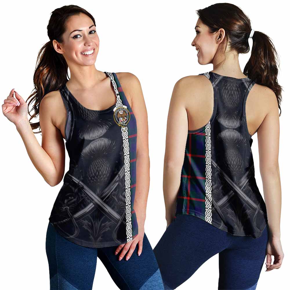 Tartan Vibes Clothing Agnew Tartan Women's Racerback Tanks with Family Crest Cross Sword Thistle Celtic Vibes