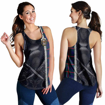 Agnew Tartan Women's Racerback Tanks with Family Crest Cross Sword Thistle Celtic Vibes