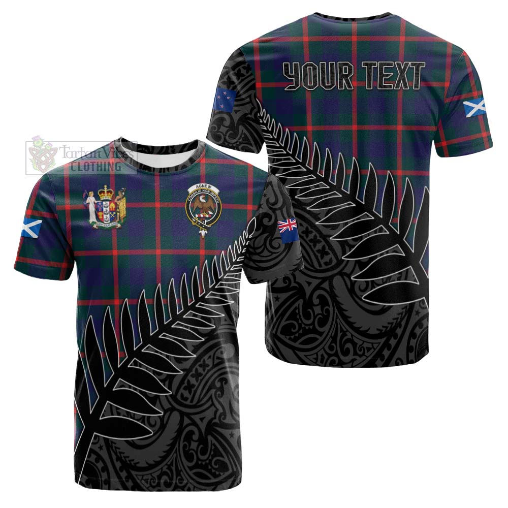 Tartan Vibes Clothing Agnew Crest Tartan Cotton T-shirt with New Zealand Silver Fern Half Style