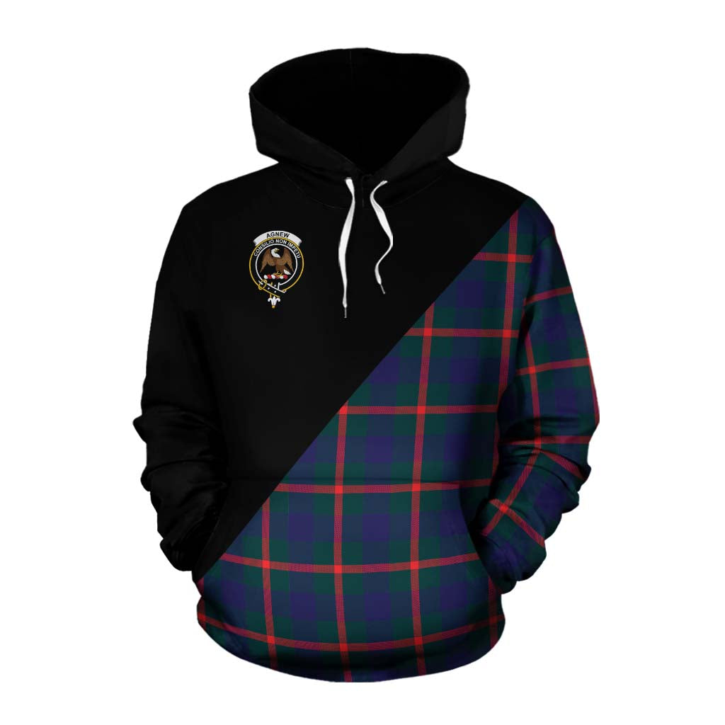 Tartan Vibes Clothing Agnew Tartan Cotton Hoodie with Family Crest and Military Logo Style