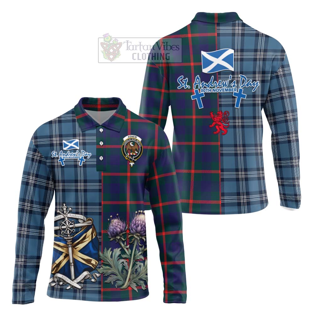 Tartan Vibes Clothing Agnew Tartan Long Sleeve Polo Shirt Happy St. Andrew's Day Half Tartan Style