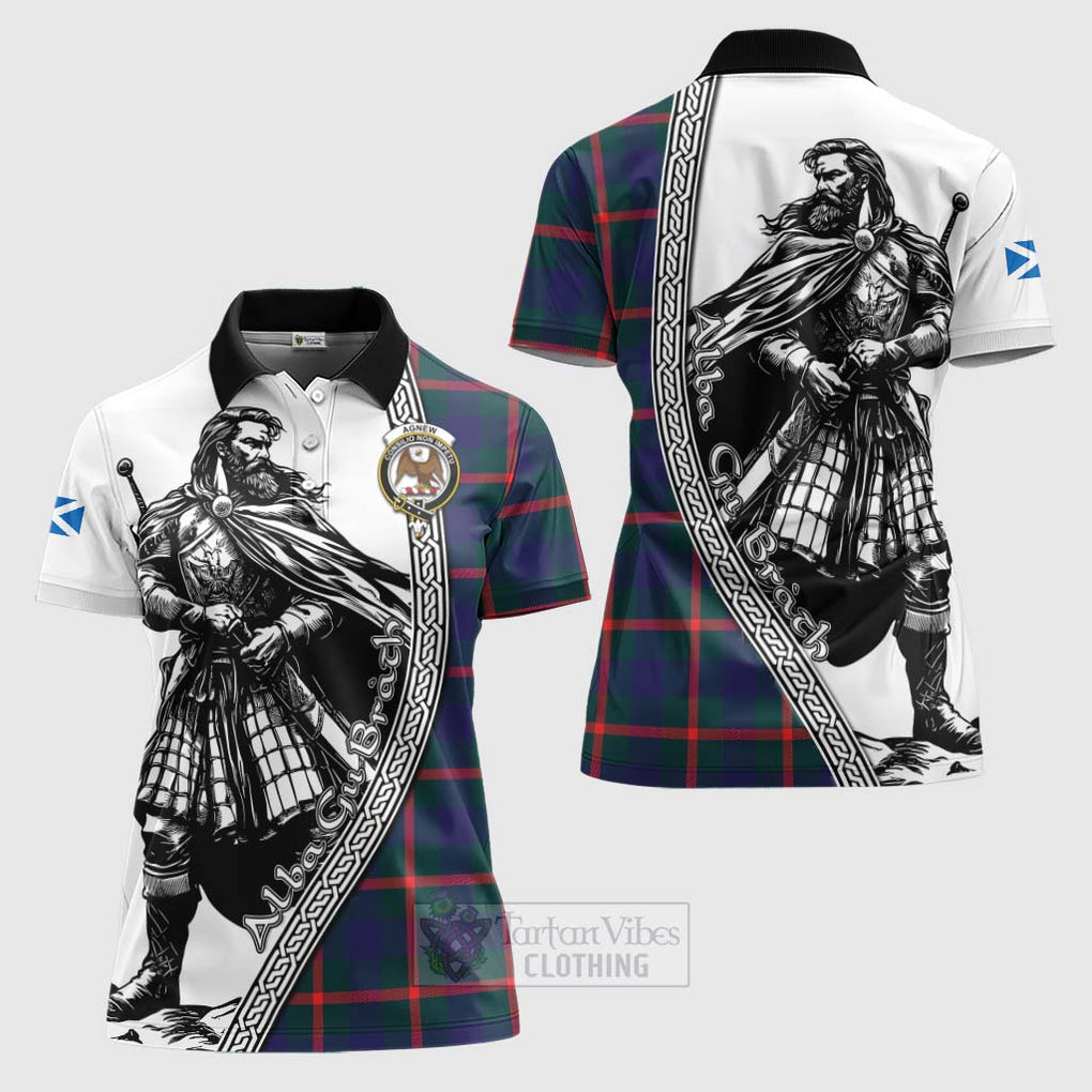 Tartan Vibes Clothing Agnew Tartan Clan Crest Women's Polo Shirt with Highlander Warrior Celtic Style