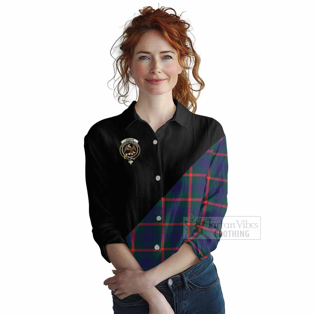 Tartan Vibes Clothing Agnew Tartan Women's Casual Shirt with Family Crest and Military Logo Style