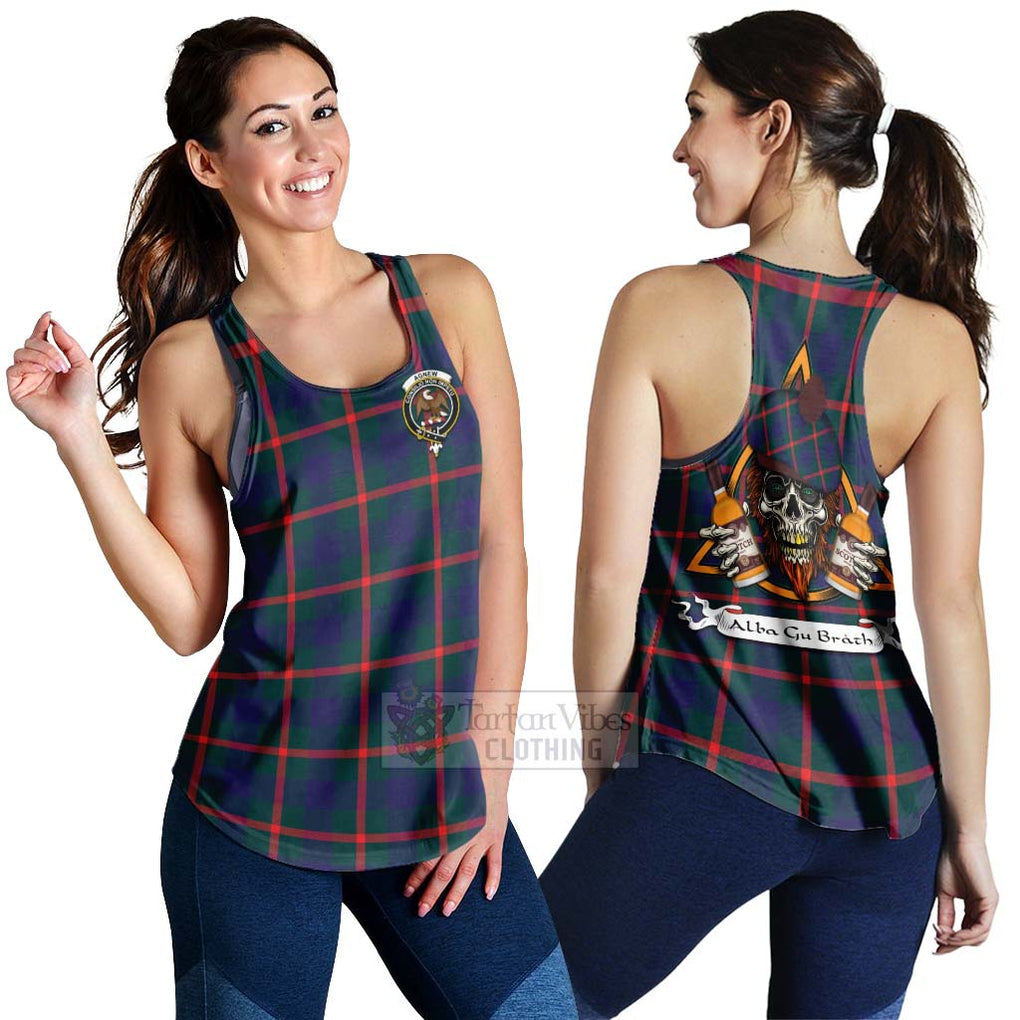 Tartan Vibes Clothing Agnew Tartan Women's Racerback Tanks with Family Crest and Bearded Skull Holding Bottles of Whiskey