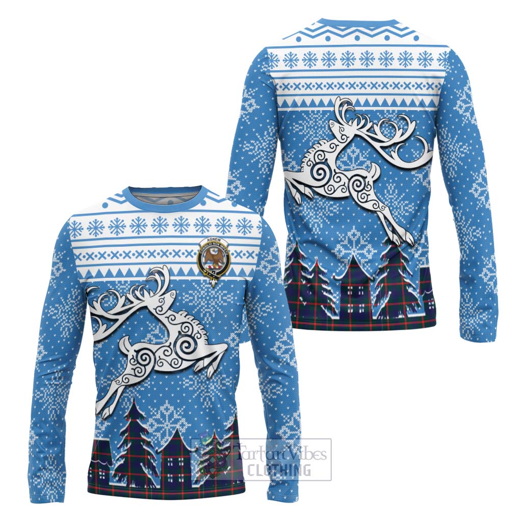 Tartan Vibes Clothing Agnew Clan Christmas Long Sleeve T-Shirt Celtic Reindeer Style