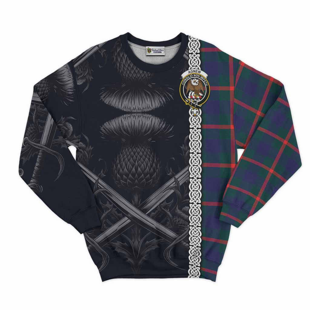 Tartan Vibes Clothing Agnew Tartan Sweatshirt with Family Crest Cross Sword Thistle Celtic Vibes