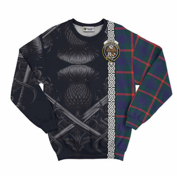 Agnew Tartan Sweatshirt with Family Crest Cross Sword Thistle Celtic Vibes