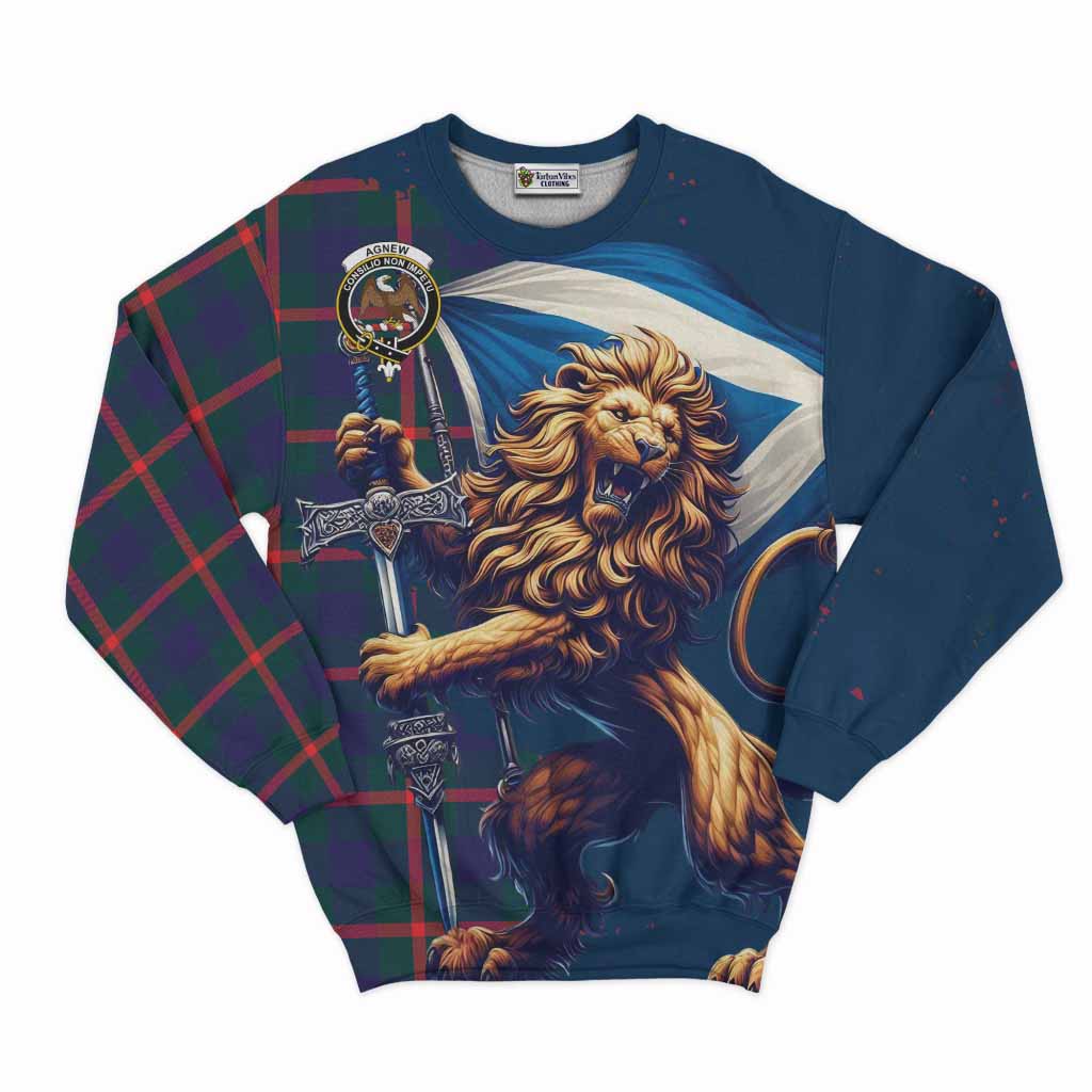 Tartan Vibes Clothing Agnew Tartan Family Crest Sweatshirt with Scottish Majestic Lion