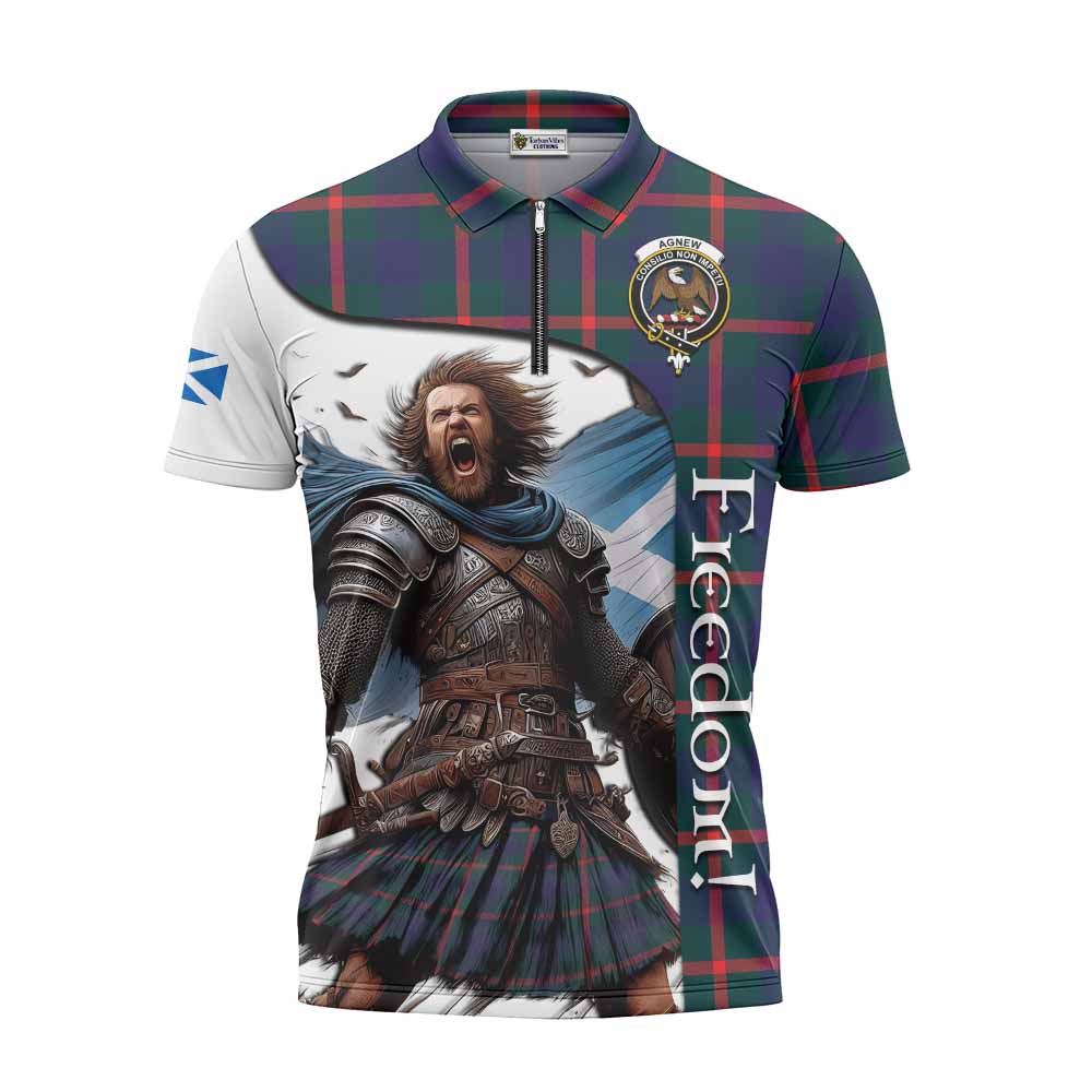 Tartan Vibes Clothing Agnew Crest Tartan Zipper Polo Shirt Inspired by the Freedom of Scottish Warrior