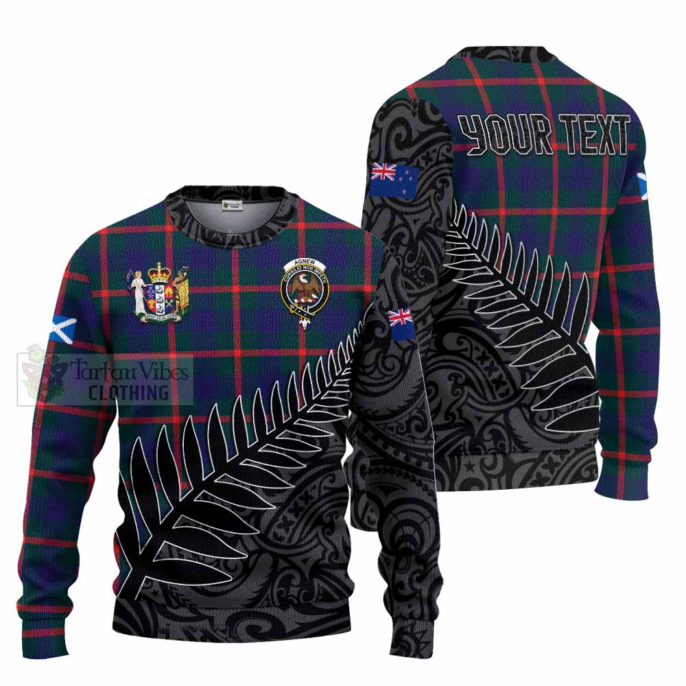 Tartan Vibes Clothing Agnew Crest Tartan Knitted Sweater with New Zealand Silver Fern Half Style