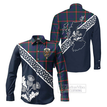 Agnew Tartan Long Sleeve Button Shirt Featuring Thistle and Scotland Map