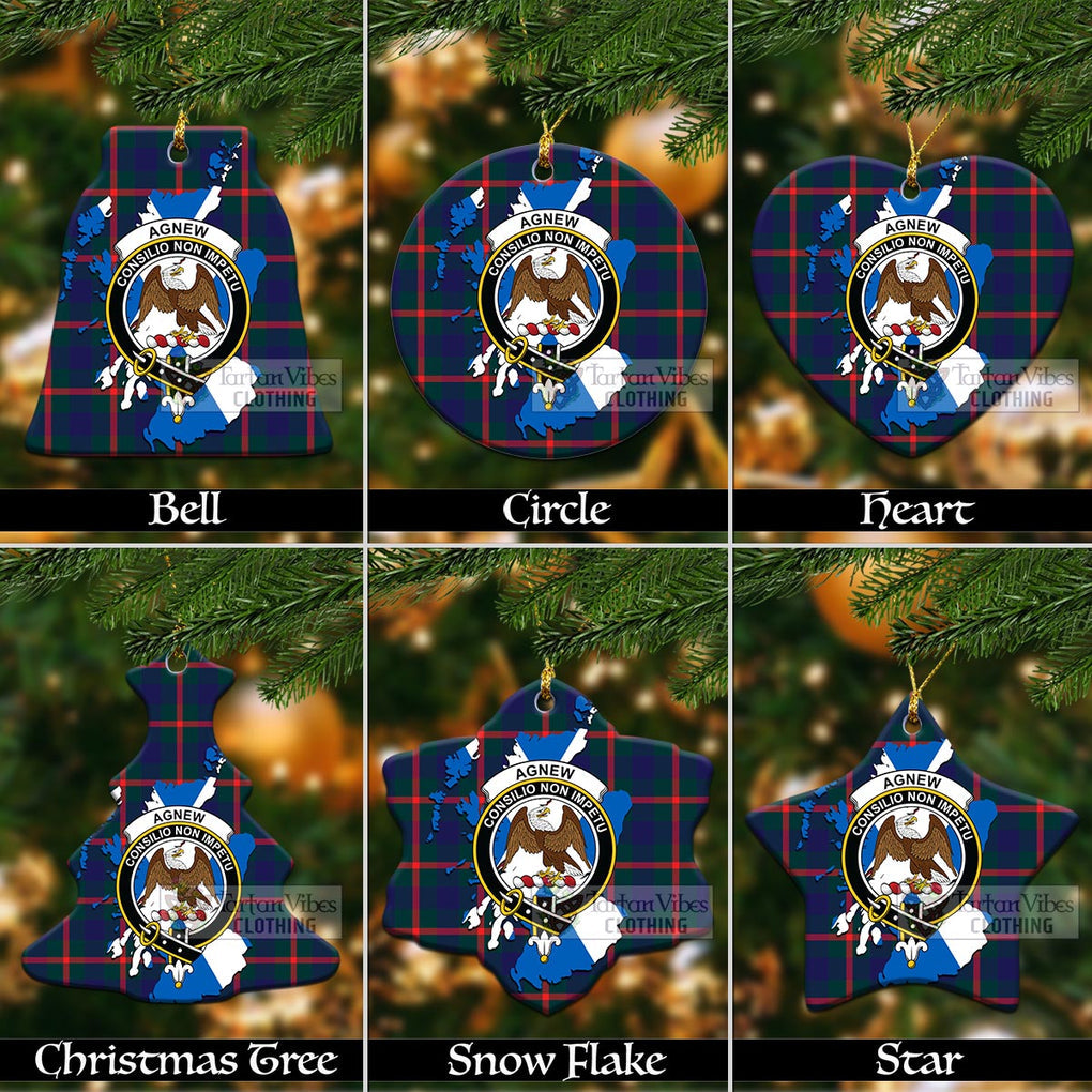 Tartan Vibes Clothing Agnew Tartan Christmas Ornament with Family Crest and Scotland Map