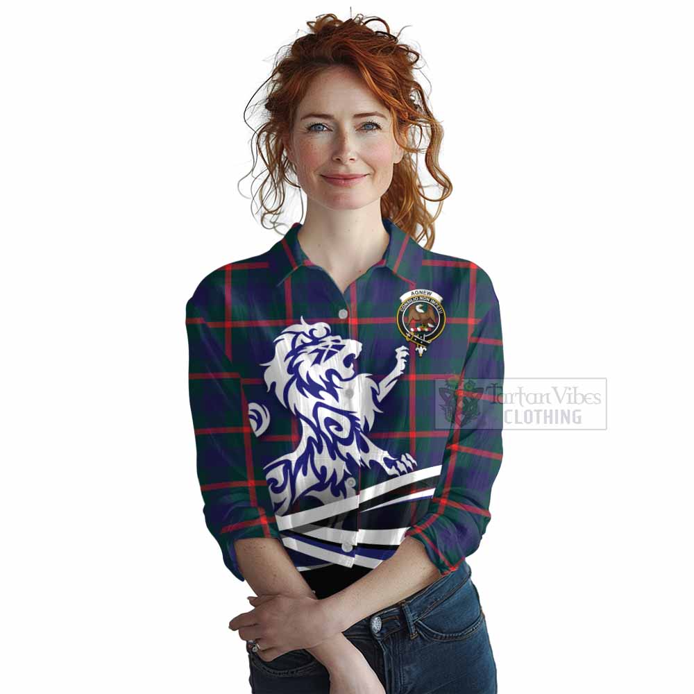 Tartan Vibes Clothing Agnew Tartan Women's Casual Shirt with Alba Gu Brath Regal Lion Emblem