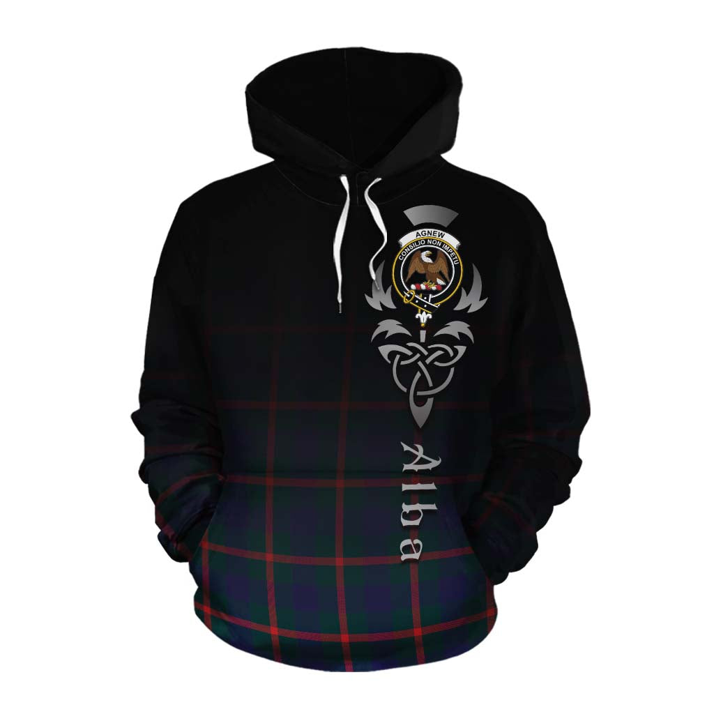 Tartan Vibes Clothing Agnew Tartan Cotton Hoodie Featuring Alba Gu Brath Family Crest Celtic Inspired