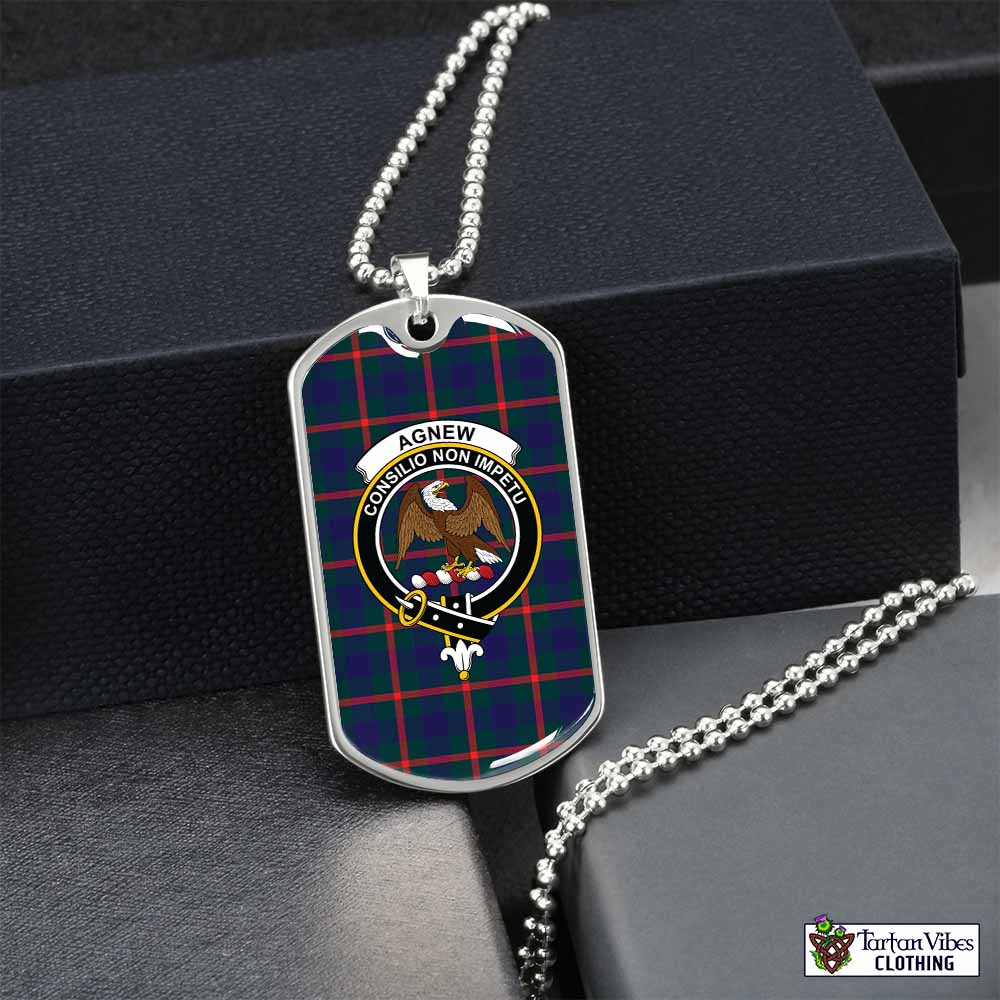 Tartan Vibes Clothing Agnew Tartan Dog Tag Necklace with Family Crest