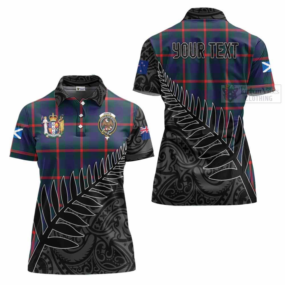 Tartan Vibes Clothing Agnew Crest Tartan Women's Polo Shirt with New Zealand Silver Fern Half Style