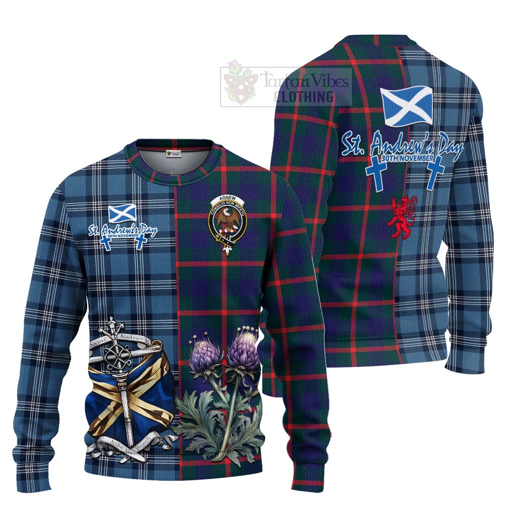 Tartan Vibes Clothing Agnew Tartan Knitted Sweater Happy St. Andrew's Day Half Tartan Style