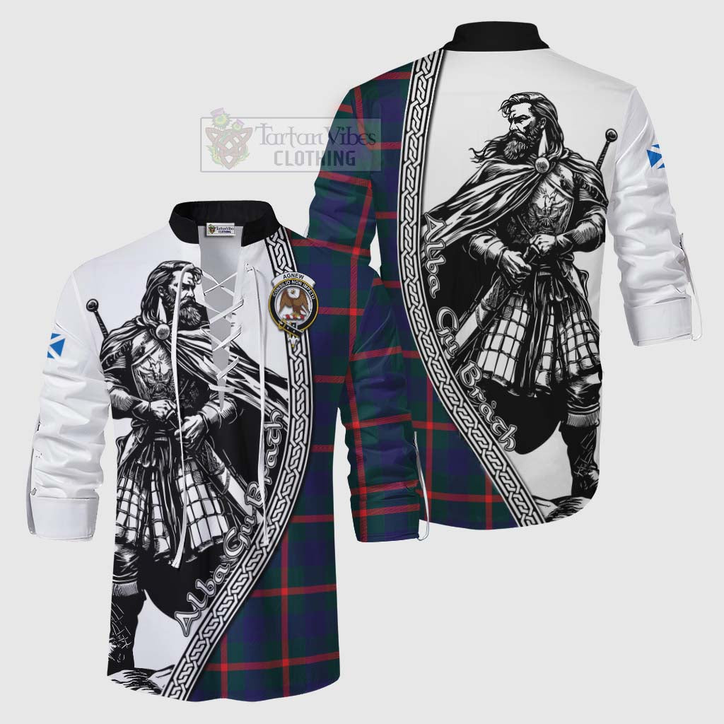 Tartan Vibes Clothing Agnew Tartan Clan Crest Ghillie Kilt Shirt with Highlander Warrior Celtic Style