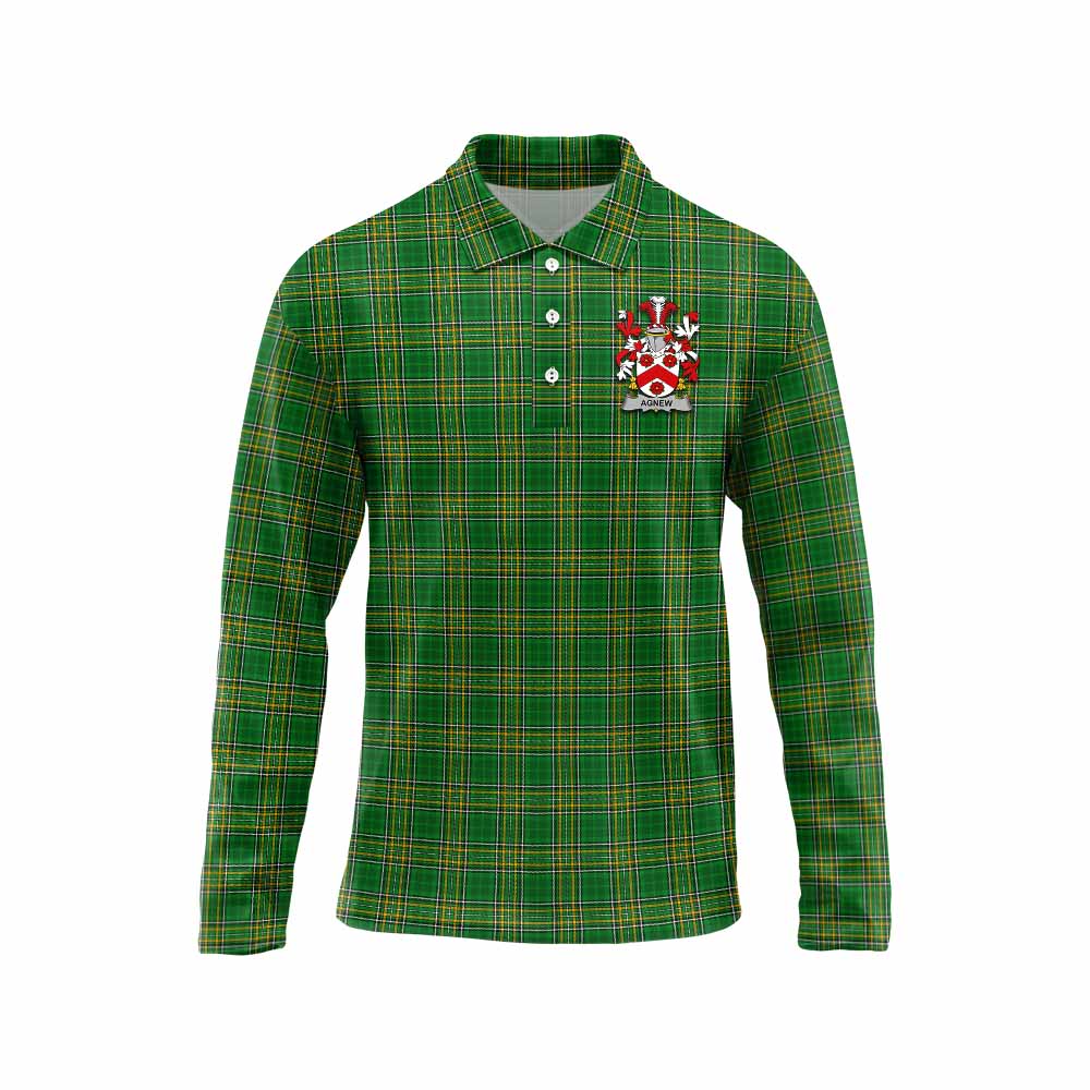 Tartan Vibes Clothing Agnew Irish Clan Tartan Long Sleeve Polo Shirt with Coat of Arms