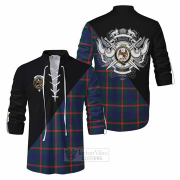 Agnew Tartan Ghillie Kilt Shirt with Family Crest and Military Logo Style