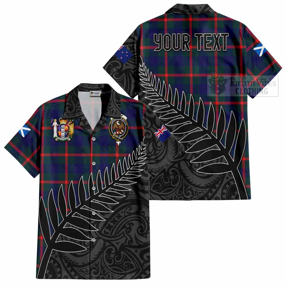 Tartan Vibes Clothing Agnew Crest Tartan Short Sleeve Button Shirt with New Zealand Silver Fern Half Style