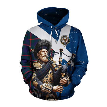 Agnew Tartan Cotton Hoodie with Family Crest Scottish Bagpiper Vibes