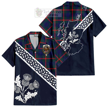 Agnew Tartan Short Sleeve Button Shirt Featuring Thistle and Scotland Map