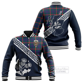 Agnew Tartan Baseball Jacket Featuring Thistle and Scotland Map