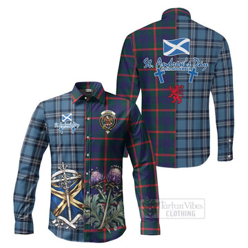 Agnew Tartan Long Sleeve Button Shirt Happy St. Andrew's Day Half Tartan Style