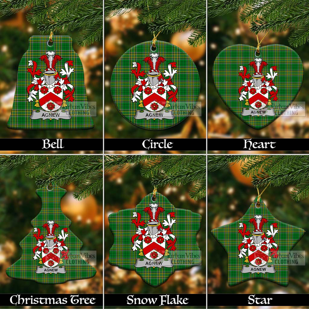 Tartan Vibes Clothing Agnew Irish Clan Tartan Christmas Ceramic Ornament with Coat of Arms