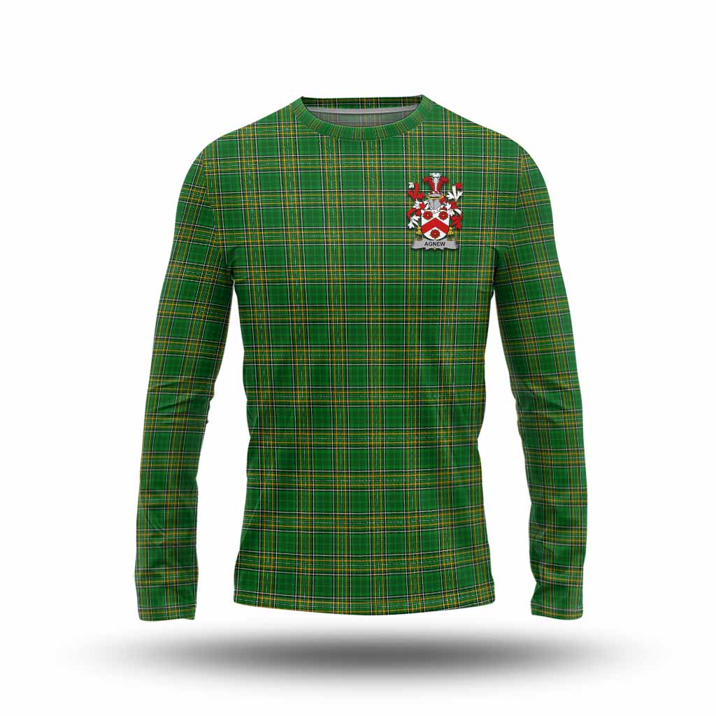 Tartan Vibes Clothing Agnew Irish Clan Tartan Long Sleeve T-Shirt with Coat of Arms