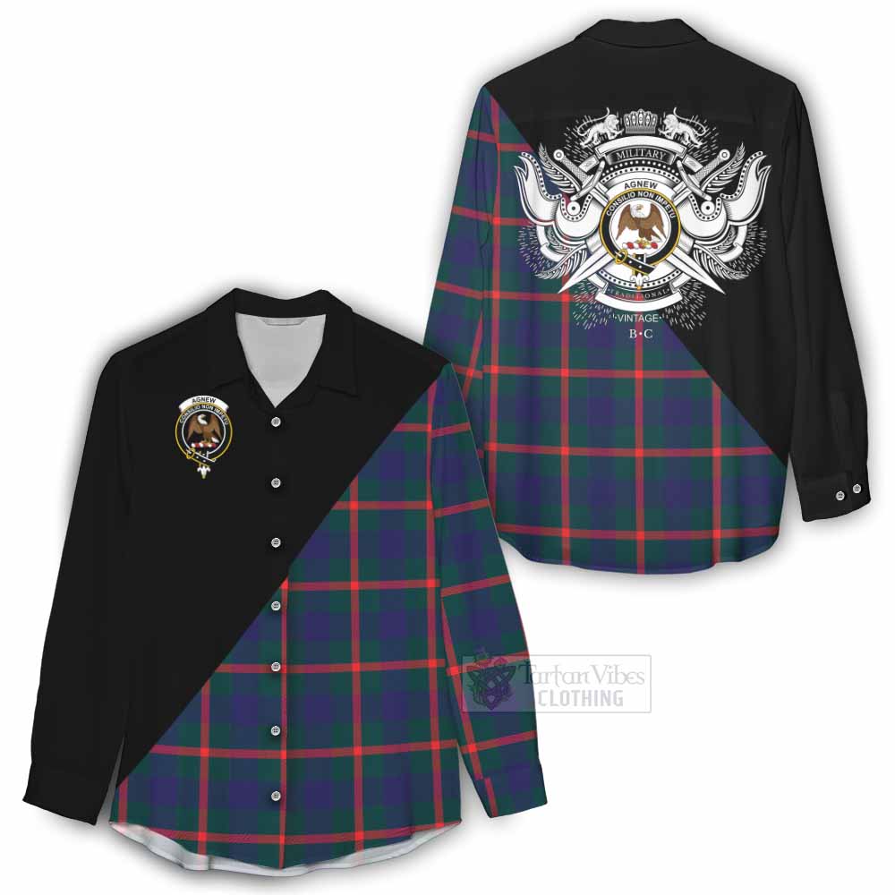 Tartan Vibes Clothing Agnew Tartan Women's Casual Shirt with Family Crest and Military Logo Style